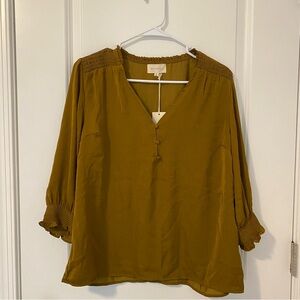 Melloday Women’s Olive Green Smocked Blouse Size Medium